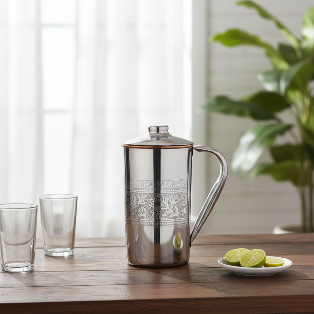 Pure steel copper jug luxury design with lid embossed, 1500 M